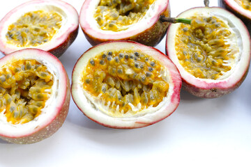 Fresh passion fruit on white background.