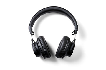 black headphones, png file of isolated cutout object with shadow on transparent background. - obrazy, fototapety, plakaty