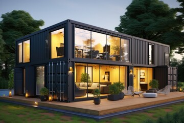 Modern container smart house 3d render