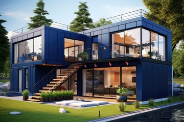 Obraz premium Modern container smart house 3d render