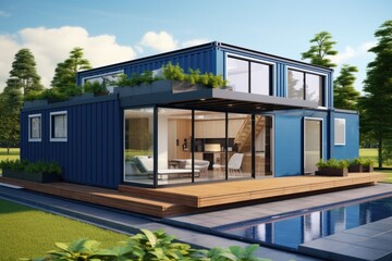 Modern container smart house 3d render - obrazy, fototapety, plakaty