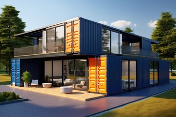 Modern container smart house 3d render - obrazy, fototapety, plakaty