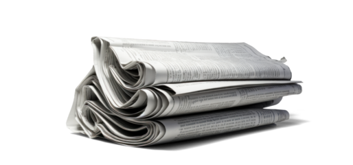 a stack of newspapers lies, png file of isolated cutout object with shadow on transparent background.