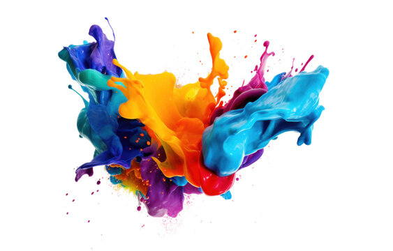 3D volumetric explosion blot of multi-colored paint in air or liquid water, png file of isolated cutout object on transparent background.