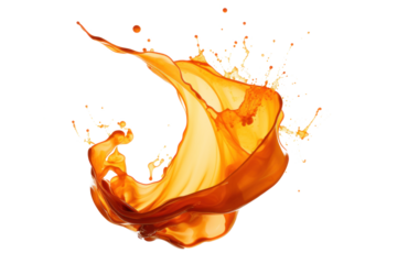 3D volumetric blot of orange paint in air or liquid water, png file of isolated cutout object on transparent background.