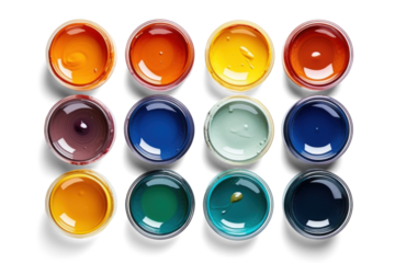 set of paint cans, png file of isolated cutout object with shadow on transparent background.