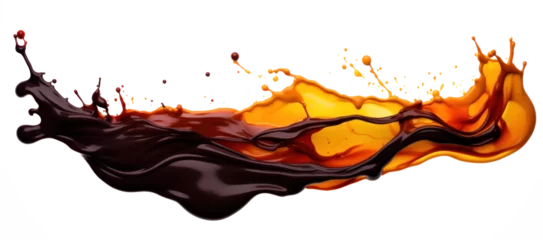 Fotobehang 3D volumetric explosion blot of black orange paint in air or liquid water, png file of isolated cutout object on transparent background. © Аrtranq