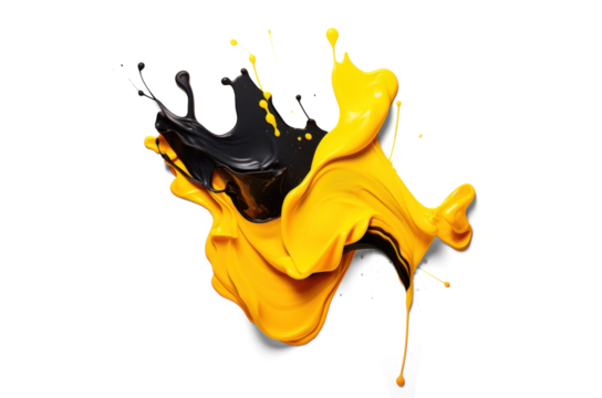 thick voluminous stroke of black orange oil paint, png file of isolated cutout object with shadow on transparent background.