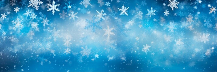 Fototapeta na wymiar Blue Snowflake Christmas Background. Abstract Winter Holiday with Snowflakes and Blue Tones