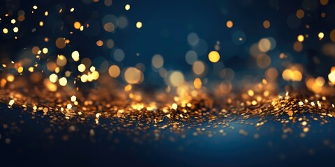 Abstract Blue And Gold Background. Dark Blue and Gold Particle with Glistering Light. Holiday Concept with Gold Foil Texture.