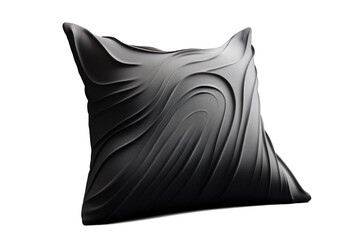 decorative black pillow, png file of isolated cutout object with shadow on transparent background.