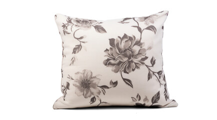sofa decorative pillow cushion with floral pattern, png file of isolated cutout object with shadow on transparent background.