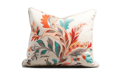sofa decorative pillow cushion with floral pattern, png file of isolated cutout object with shadow on transparent background.