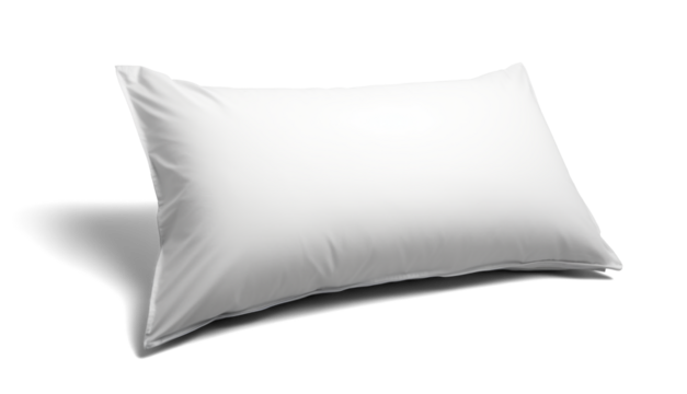 simple rectangular white bed pillow, png file of isolated cutout object with shadow on transparent background.