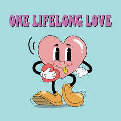 Valentine's day in trendy comic style. Retro 60s 70s cartoon. Groovy retro 