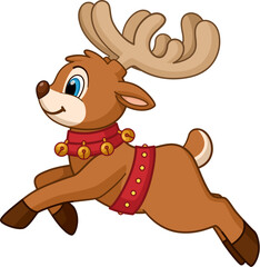 Cute cartoon Christmas deer jumping. Vector illustration.