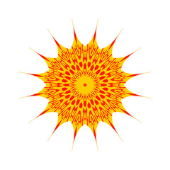 rot-gelbes sonnenmotiv mit 16 strahlen, abstraktes modernes design