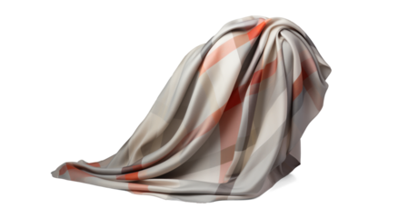 hanging wrapped warm woolen checkered plaid blanket, png file of isolated cutout object with shadow on transparent background.