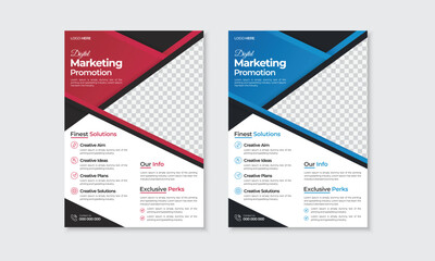 Modern corporate professional business flyer design template, new trendy latest design with geometric shapes for marketing ads poster, magazine promotion, editable half page one sided A4 flyer free