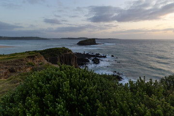 Cloudy view of the Stack Island in the morning, Minnamurra, Australia.
