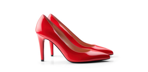 red women's classic leather heels, png file of isolated cutout object with shadow on transparent background.
