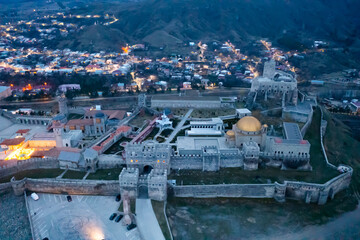 Scenic aerial view at twilight of Rabat castle and city center in Akhaltsikhe in the evening,...