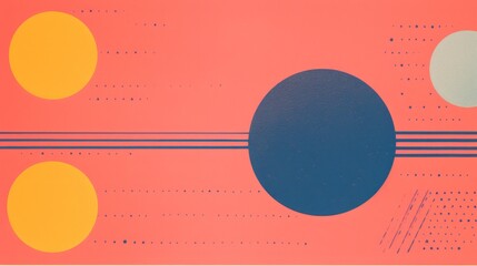 Obraz premium Abstract Risograph Aesthetic Featuring Playful Circles and Precise Straight Lines - Retro-Inspired Geometric Art in Print