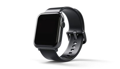 wrist smart watch mockup with black strap, png file of isolated cutout object with shadow on transparent background. - obrazy, fototapety, plakaty