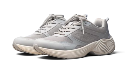 Fototapete white running sneakers mockup, png file of isolated cutout object with shadow on transparent background. © Аrtranq