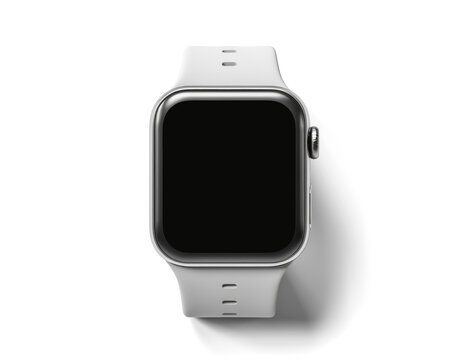 wrist smart watch mockup with white strap, png file of isolated cutout object with shadow on transparent background.