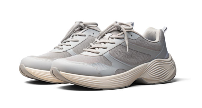 white running sneakers mockup, png file of isolated cutout object with shadow on transparent background.