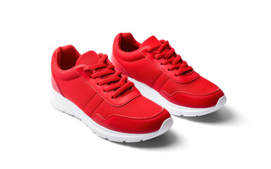 red running sneakers mockup, png file of isolated cutout object with shadow on transparent background.