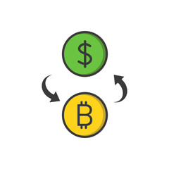 Dollar and bitcoin vector  icon. Dollar, money and bitcoin exchange icon. Bitcoin payment, crypto icon, illustration.