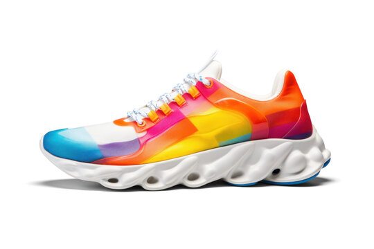 colorful cool running sneakers mockup, png file of isolated cutout object with shadow on transparent background.