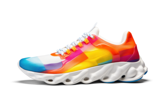 colorful cool running sneakers mockup, png file of isolated cutout object with shadow on transparent background.
