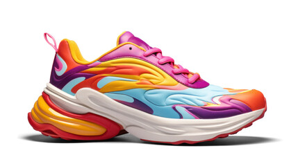 colorful cool running sneakers mockup, png file of isolated cutout object with shadow on transparent background.