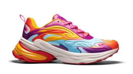 colorful cool running sneakers mockup, png file of isolated cutout object with shadow on transparent background.