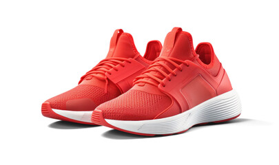 red running sneakers mockup, png file of isolated cutout object with shadow on transparent...