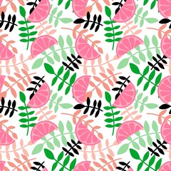 Summer fruit seamless leaves and lemon pattern for wrapping paper and fabrics and linens and kids clothes print