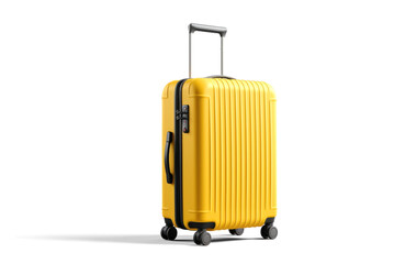 big yellow travel suitcase, png file of isolated cutout object with shadow on transparent background. - obrazy, fototapety, plakaty