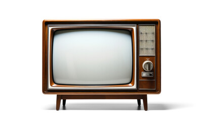 old vintage wooden TV, png file of isolated cutout object with shadow on transparent background.