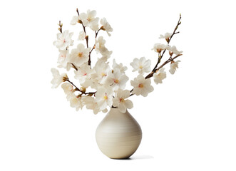 vase with beautiful white flowers, png file of isolated cutout object with shadow on transparent background. - obrazy, fototapety, plakaty