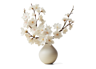 vase with beautiful white flowers, png file of isolated cutout object with shadow on transparent background.