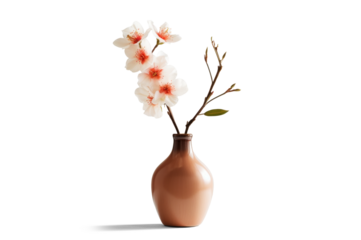 vase with beautiful pink beige flowers, png file of isolated cutout object with shadow on transparent background.