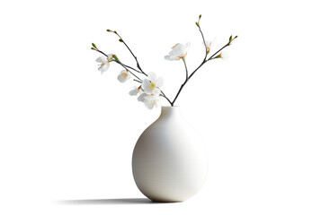 vase with beautiful white flowers, png file of isolated cutout object with shadow on transparent...