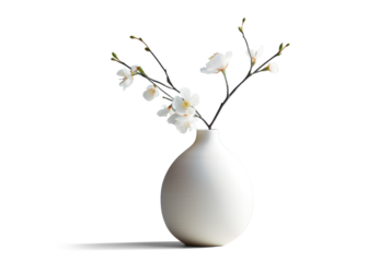vase with beautiful white flowers, png file of isolated cutout object with shadow on transparent background.