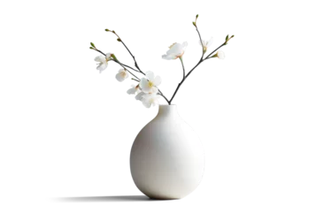 Foto op Canvas vase with beautiful white flowers, png file of isolated cutout object with shadow on transparent background. © Аrtranq