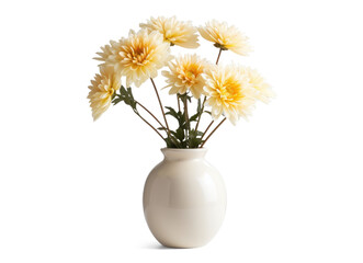 vase with beautiful beige flowers, png file of isolated cutout object with shadow on transparent background.