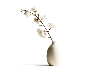 vase with beautiful white flowers, png file of isolated cutout object with shadow on transparent background.