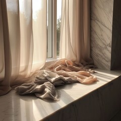 Fototapeta na wymiar Frische Wäsche am Fenster - Das Licht durchflutet den warmen Raum